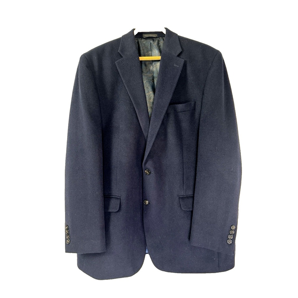 Ralph Lauren Navy Wool Silk Cashmere Single Breast Blazer 46L Classic 2 Button